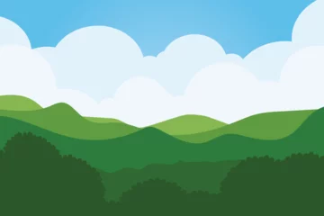 Abwaschbare Fototapete Grün Illustration des flachen Vektors des Sommerlandschaftshintergrunddesigns
