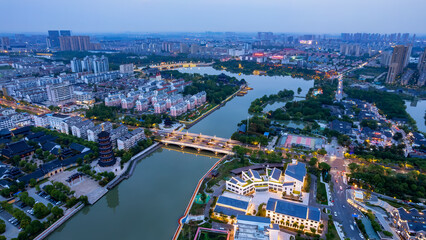 Aerial photography of Taizhou city night scene large format