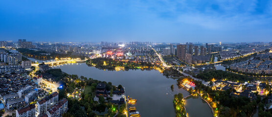 Aerial photography of Taizhou city night scene large format