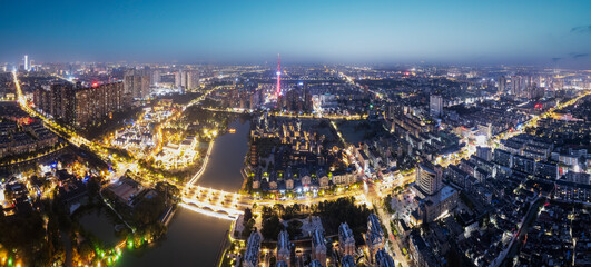 Aerial photography of Taizhou city night scene large format