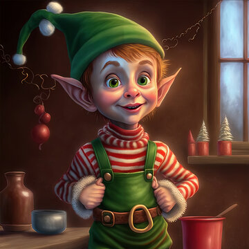 Peque&ntilde;o ayudante de Santa, elfo ayudante de Santa Claus, hecho con Inteligencia Artificial