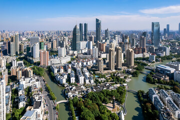 Obraz premium aerial photography wuxi city skyline
