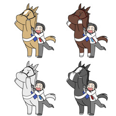 立ち上がる競走馬と厩務員のイラスト4パターンセット