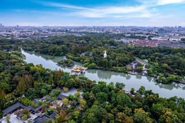 Obraz premium Aerial photography of Chinese garden landscape of Slender West Lake in Yangzhou