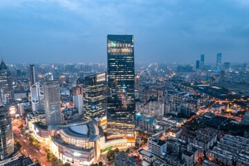 Aerial photography of Wuxi city skyline at night