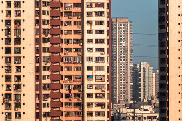 A skyline of modern concrete high rise skyscrapers in the suburb of Kandivali East in the city of Mumbai.