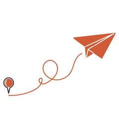 hand drawn doodle paper plane flying with gps line illustration