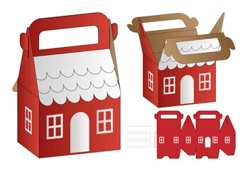 Christmas Box packaging die cut template design. 3d mock-up - obrazy, fototapety, plakaty