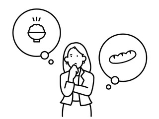 小麦の値上がりで米を選択する女性のイラスト　線画のみ