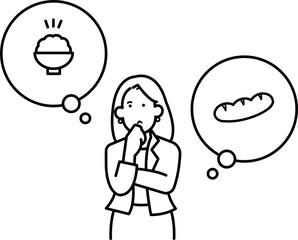 小麦の値上がりで米を選択する女性のイラスト　線画のみ