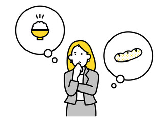 小麦の値上がりで米を選択する女性のイラスト