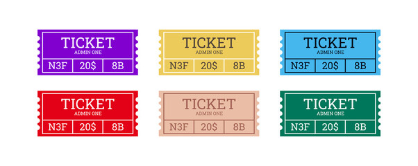 Vintage ticket vector design template. Festival coupon pass symbol. Six colors concept.
