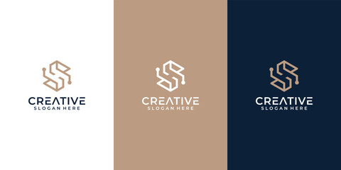 Set of creative monogram letter sh logo template.