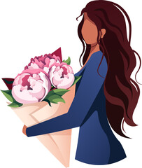 girl with a bouquet of peonies