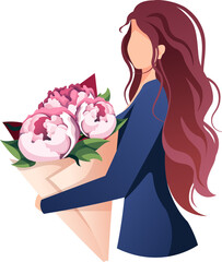 girl with a bouquet of peonies