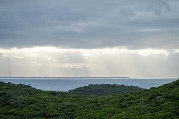 yatching in queenland australia. at a tropical island coastline