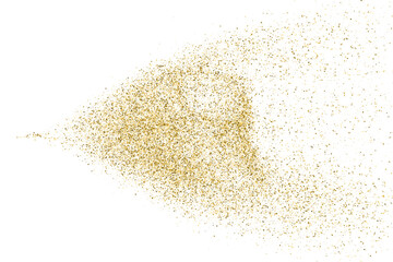 Obraz na płótnie Canvas Gold Glitter Texture Isolated On White. Goldish Color Sequins. Golden Explosion Of Confetti. Design Element. Celebratory Background. Vector Illustration, Eps 10.
