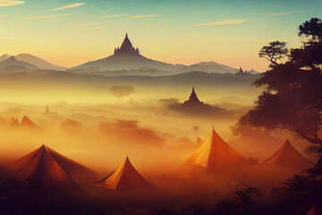 Fototapeta na wymiar firewatch wallpaper background. beautiful scenery landscape graphic design. Bagan Myanmar , Burma
