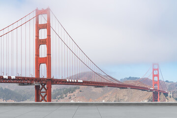 San Francisco Skyline Golden Gate bridge. Beautiful landmark. Day time. Empty rooftop View. Success concept.