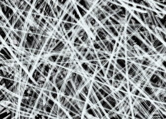 Abstract texture white chaotic strokes on a black background for a cover, an album. Modern graffiti wall design. Poster for the interior.