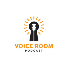 Keyhole with Mic and Light Bulb for Broadcast Podcast or Singing Karaoke Room Creative logo design
