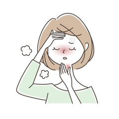 扁桃腺が腫れて発熱する女性のイラスト