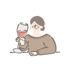 ワイン/シャンパンを楽しむ女性　イラスト