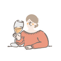ワイン/シャンパンを楽しむ女性　イラスト