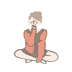 部屋着でリラックスする女性　イラスト