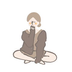 部屋着でリラックスする女性　イラスト