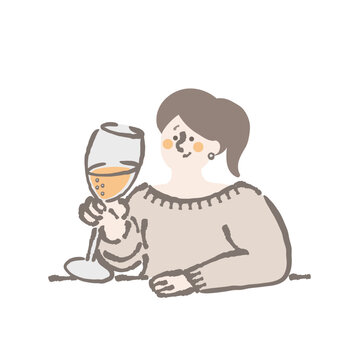ワイン/シャンパンを楽しむ女性　イラスト