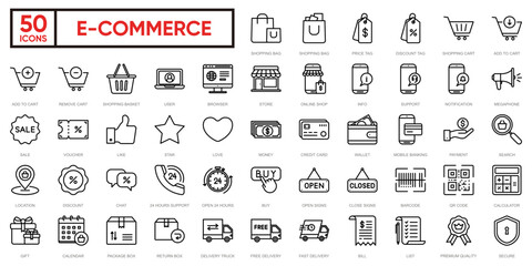E-Commerce & Shopping thin line icons set. Shop, Online Shopping, E-Commerce editable stroke icons collection. Vector illustration