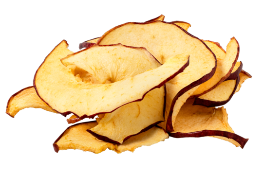 Pile of dried apple slices isolated.