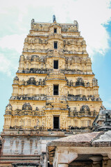 closeup view of Inner Virupaksha temple gopuram or gopura hampi karnataka india. unesco world heritage site