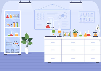 Laboratorium with Conducting Research Scientific, Experimentation and Measurement in a Lab in Flat Cartoon Hand Drawn Templates Illustration