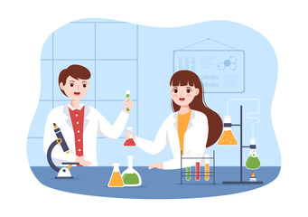 Laboratorium with Conducting Research Scientific, Experimentation and Measurement in a Lab in Flat Cartoon Hand Drawn Templates Illustration