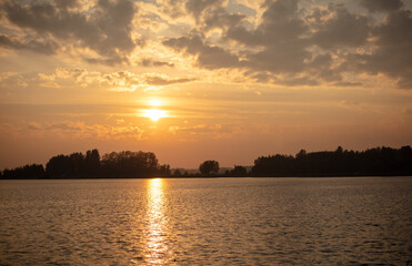 Golden sunset on the lake.