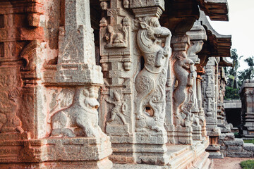 Beautiful view of architecture pillars at achyutaraya temple hampi karnataka india. unesco world...