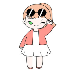Traveling girl pose for a photo color illustration