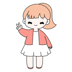 Traveling girl pose for a photo color illustration