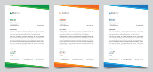 Professional Corporate Minimal Letterhead Design Templates with Green, Orange and Blue color.