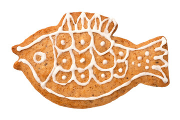 Decorated Christmas gingerbread cookie isolated from above.