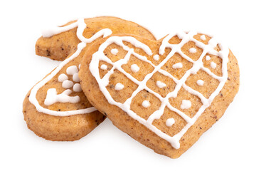 Decorated Christmas gingerbread cookies isolated on white.