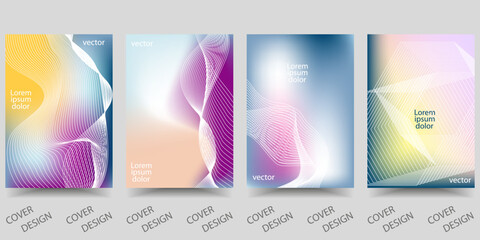 Trendy template for design cover, poster, flyer. Layout set for sales, presentations. Colorful background in vibrant gradient colors with wavy white mesh. Vector.