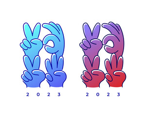 2023 with colorful hand signs illustration for calendar or greeting card