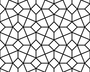 Octagons with crossing lines tessellation repeating geometric pattern in black outline, PNG transparent background