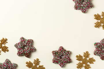 Christmas concept, xmas background with cookies, creative flat lay