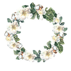 Round arrangement of fig flowers. Bloom. Watercolor illustration on a white background. Isolate