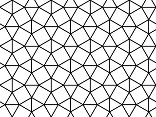 Geometric tessellated repeating mathematical pattern of connected black outline squares and triangles making a web or mosaic effect, PNG transparent background