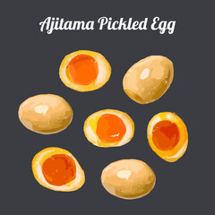 Ajitama Pickled Egg. Hand drawn watercolor vector illustration